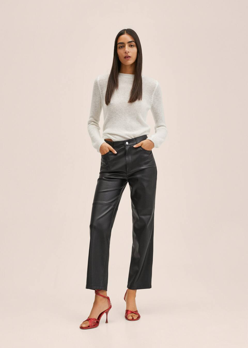 Leather-effect straight trousers | MANGO (US)
