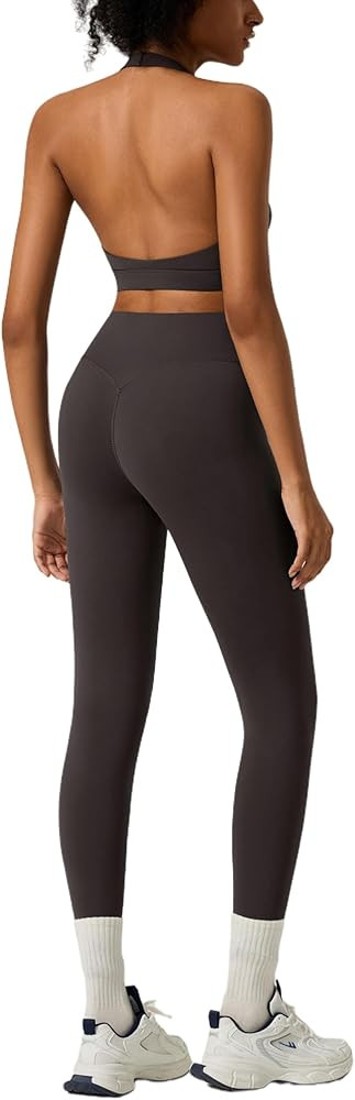 RXRXCOCO Backless Workout Sets for Women 2 Piece Halter Sports Bra Hidden Scrunch High Waisted Gy... | Amazon (US)
