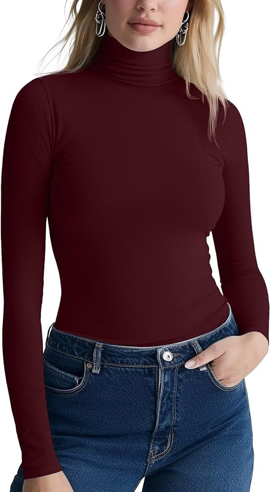 Long Sleeve Turtleneck Women Stretch/Short Sleeve Tops Fitted Tee Shirt | Amazon (US)