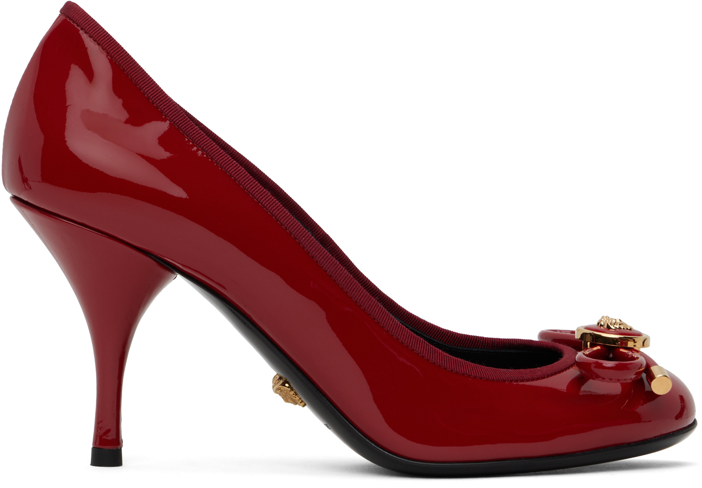 Versace Red Opera Bow Patent 85 mm Heels | SSENSE