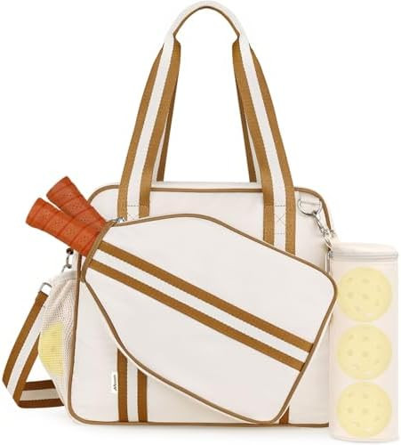 Pickleball Tote Bag for Women Men with Paddle Cover Pocket External Ball Bag and Adjustable Shoul... | Amazon (US)