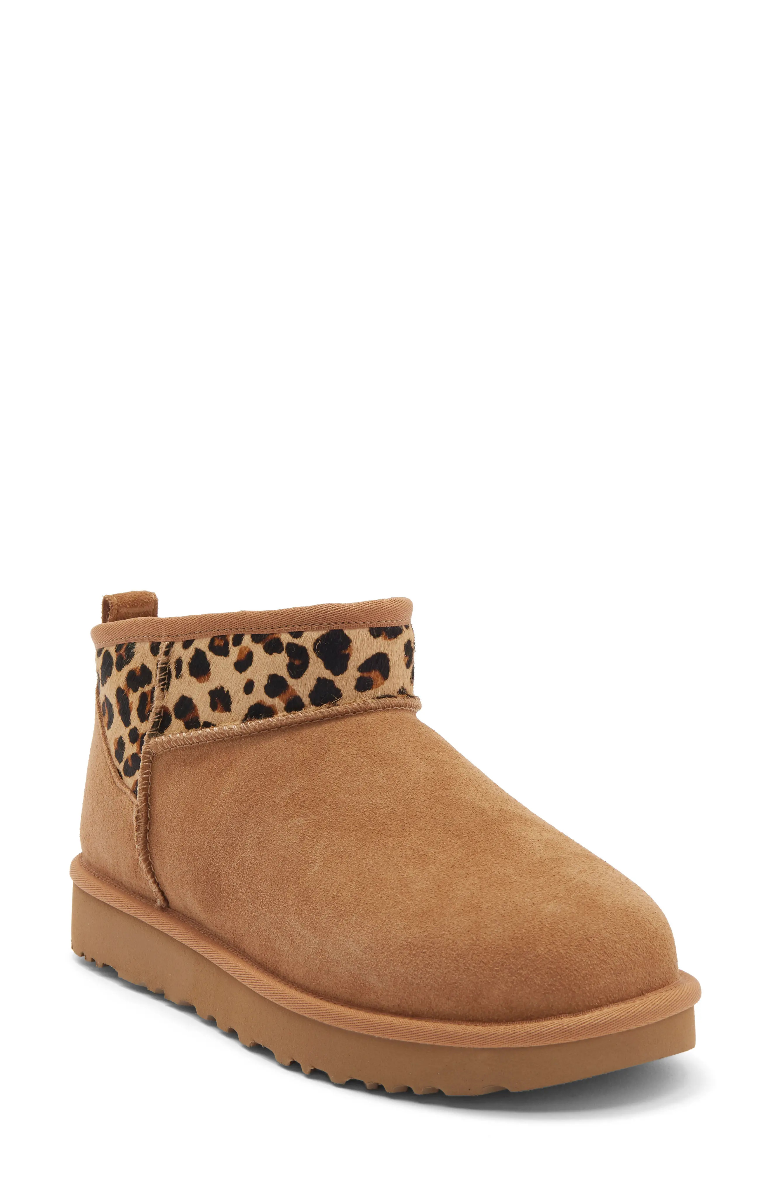 UGG® Classic Ultra Mini Wild Leather Bootie in Chestnut at Nordstrom Rack, Size 7 | Nordstrom Rack