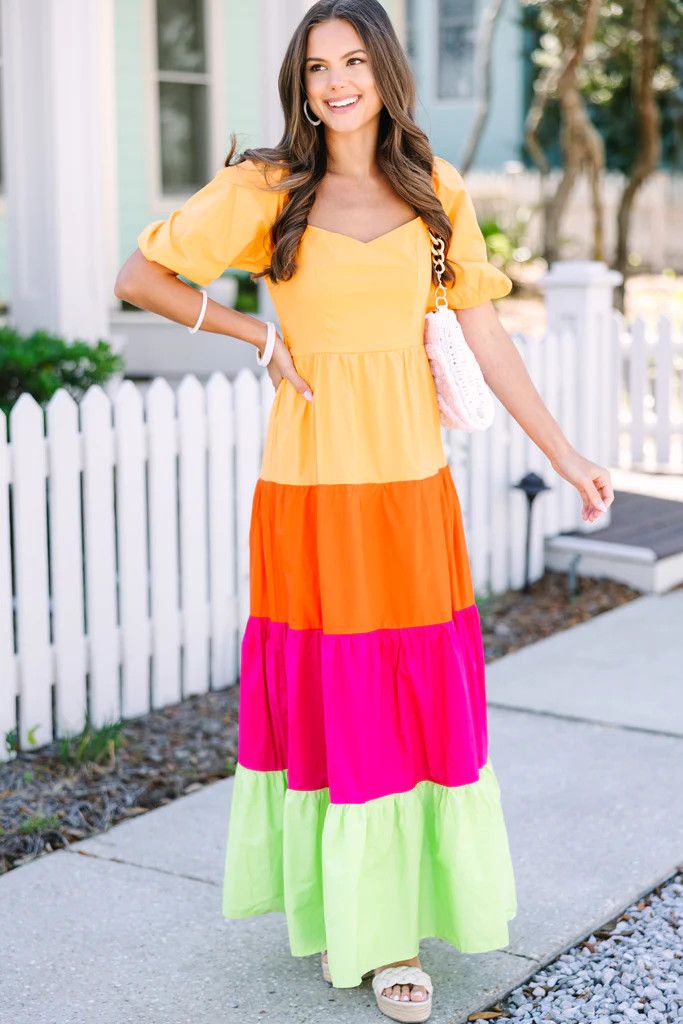 One Way Ticket Orange Colorblock Maxi Dress | The Mint Julep Boutique
