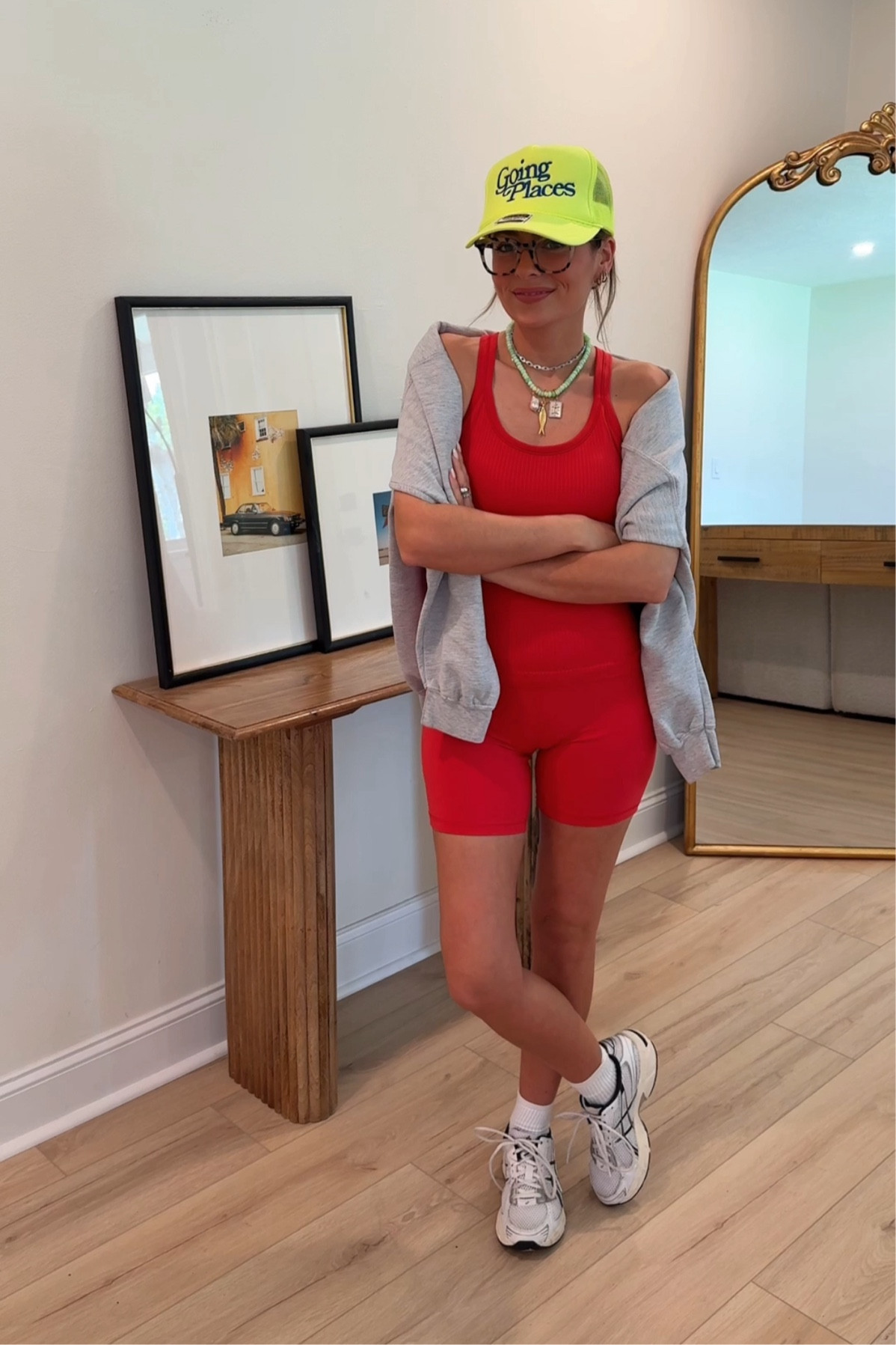 Athleisure outfit idea! Sweatshirt is thrifted. Top is size small from Amazon and same for shorts. Shoes are ASICS true to size. Hat is shop riff raff - Charlie15 will save you $$. Necklaces aren’t out yet but the charms are so I linked those! 

#LTKFindsUnder100 #LTKStyleTip #LTKFindsUnder50