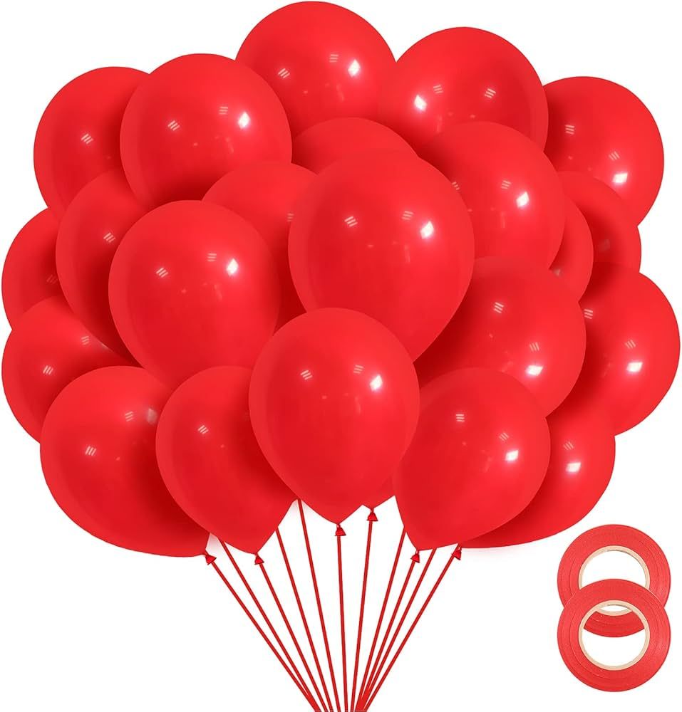 Red Balloons 12 inch, 100 Pack Red Latex Balloons Helium Quality for Valentine Birthday Christmas... | Amazon (US)