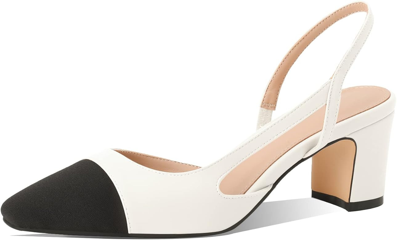MIRAAZZURRA Women Sling Back Pumps Chunky Heels Sexy Splicing Round Toe Casual Wedding Shoes for Wom | Amazon (US)