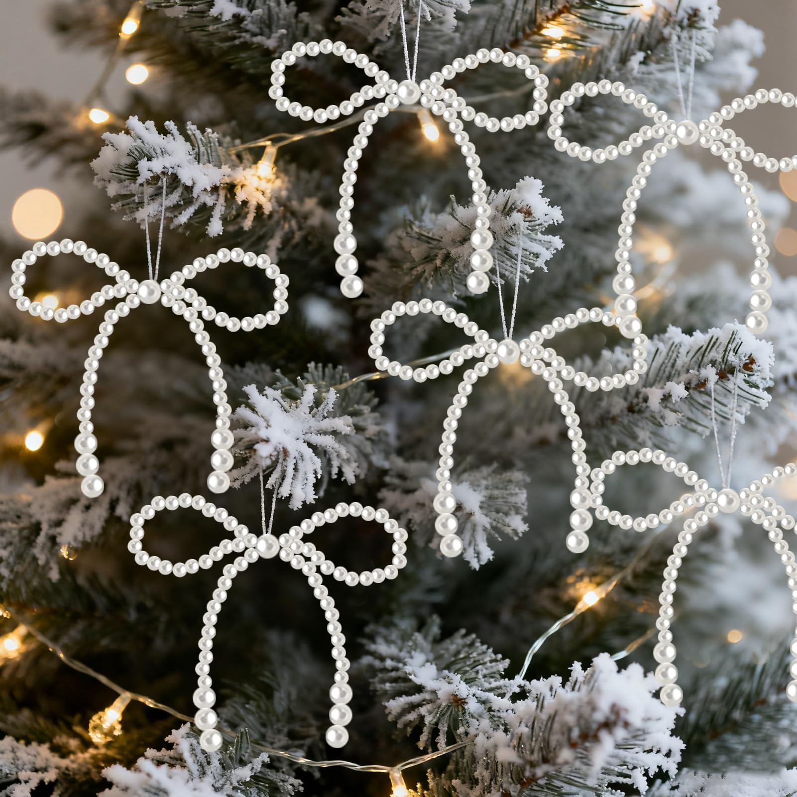 Pearl Bow Christmas Ornaments White, 12Pcs Bowknot Christmas Tree Decor Xmas Ornament Hanging Pen... | Amazon (US)