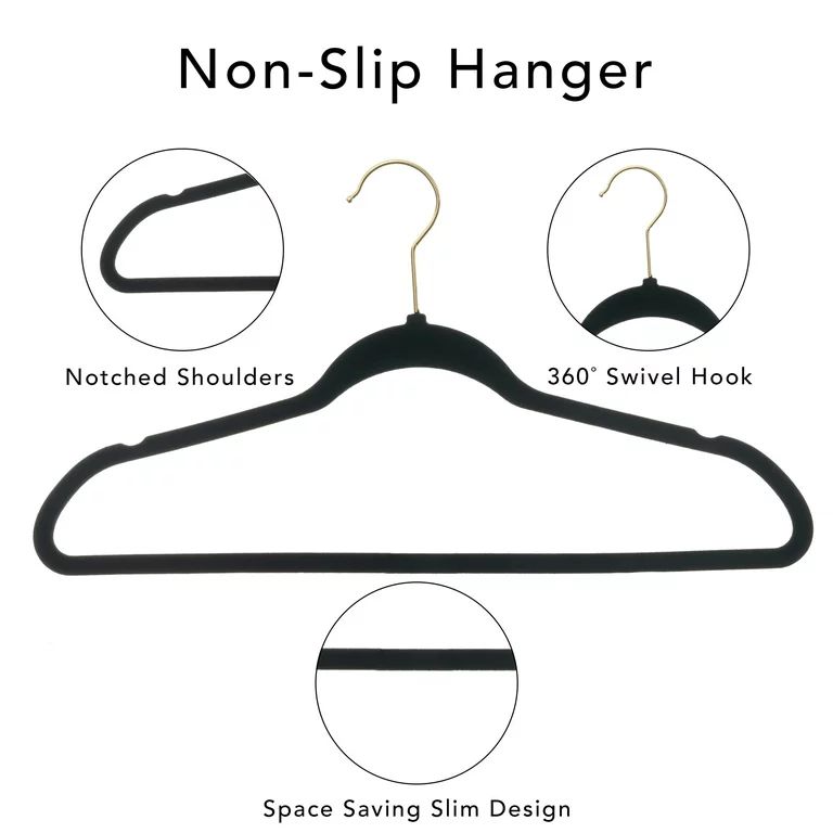 Better Homes & Gardens Velvet Clothing Hangers, 30 Pack, Black, Non-Slip Space Saving | Walmart (US)