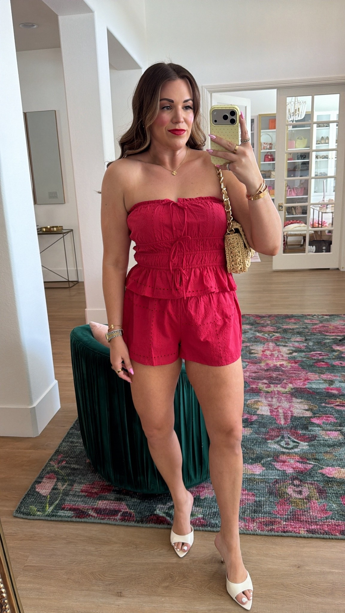 curvy midsize red outfit for summer! in the size medium in strapless top and size large in shorts

#LTKSeasonal #LTKMidsize