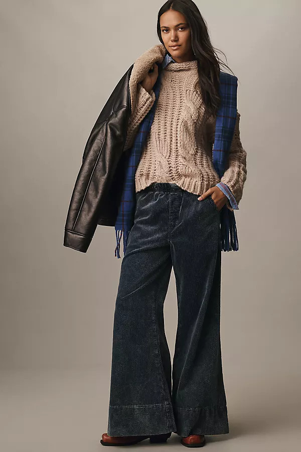 Plush Corduroy High-Rise Pull-On Flare Pants | Anthropologie (US)