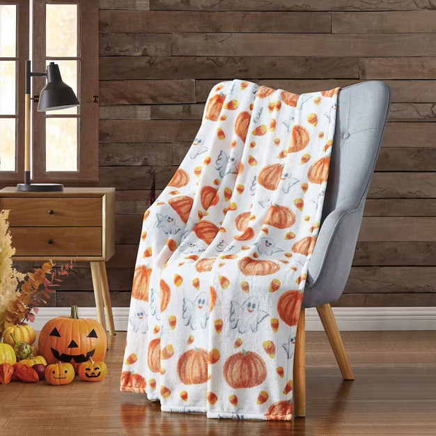 Kate Aurora Halloween Friendly Ghosts, Pumpkins & Candy Corns Oversized Accent Throw Blanket - 50... | Target
