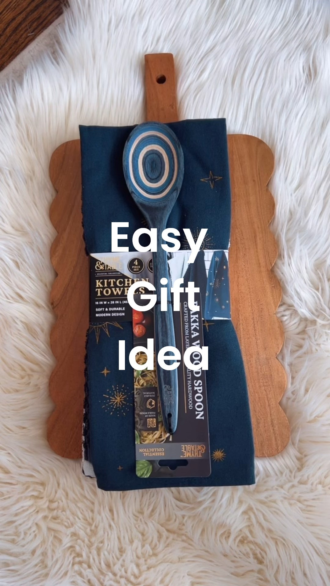 Here’s an easy yet elegant gift idea from Walmart! Just tie with a ribbon. Includes a beautiful colorful wooden spoon, dish towels, and scalloped edge wooden cutting board. #giftguide 

#LTKGiftGuide #LTKFindsUnder50 #LTKHome