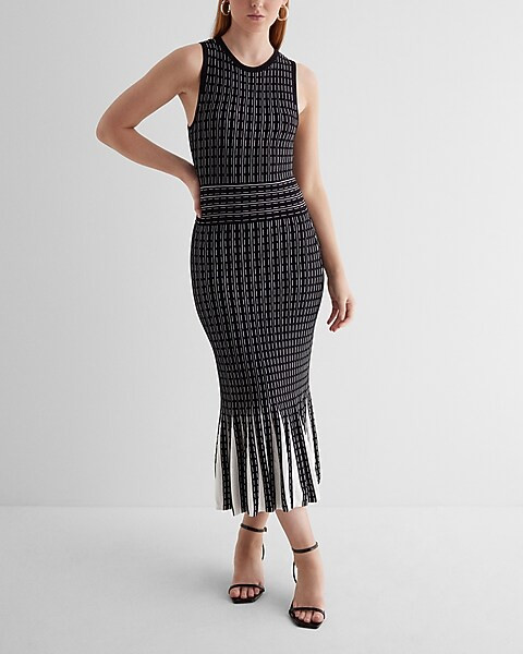 Printed High Neck Midi Sweater Dress | Express