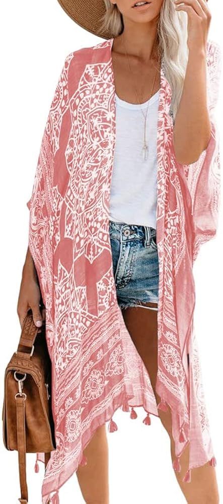 Dokotoo Womens 2024 Summer Beach Hawaiian Vacation Long Kimono Cardigans Swimsuits Cover ups | Amazon (US)