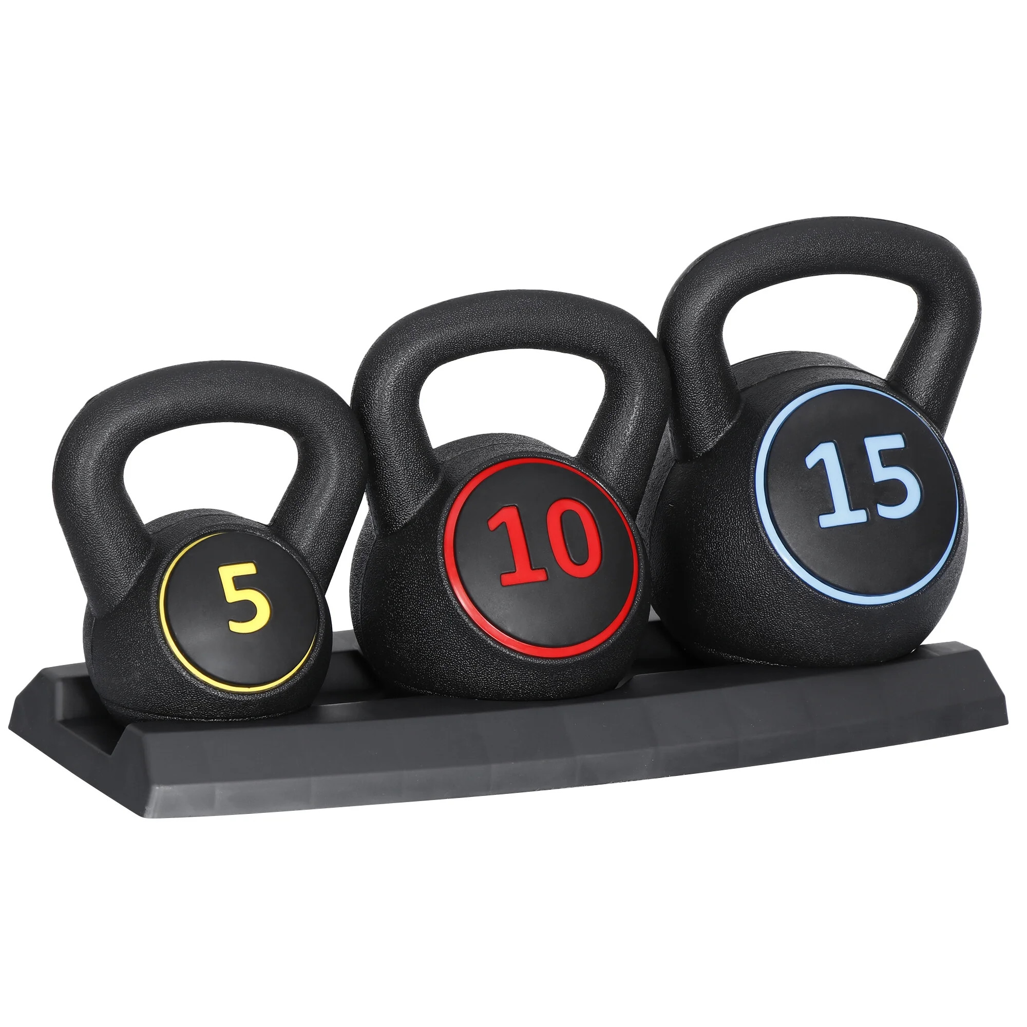 ZenSports 3 Piece Kettlebell Set - 5lb 10lb 15lb Workout Fitness Weight Set W/ Storage Rack | Walmart (US)