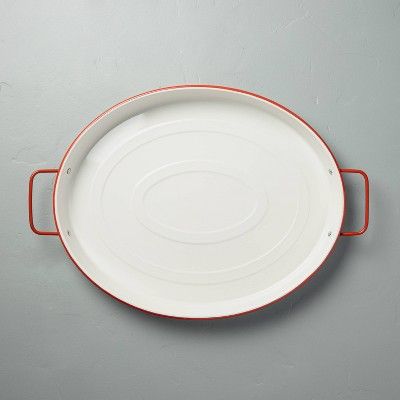 Oval Enamel Serve Tray with Handles Red/Cream - Hearth & Hand™ with Magnolia | Target
