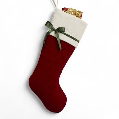 Personalization Mall Winter Classic Quilted Stocking w/Bow-Burgundy | Target