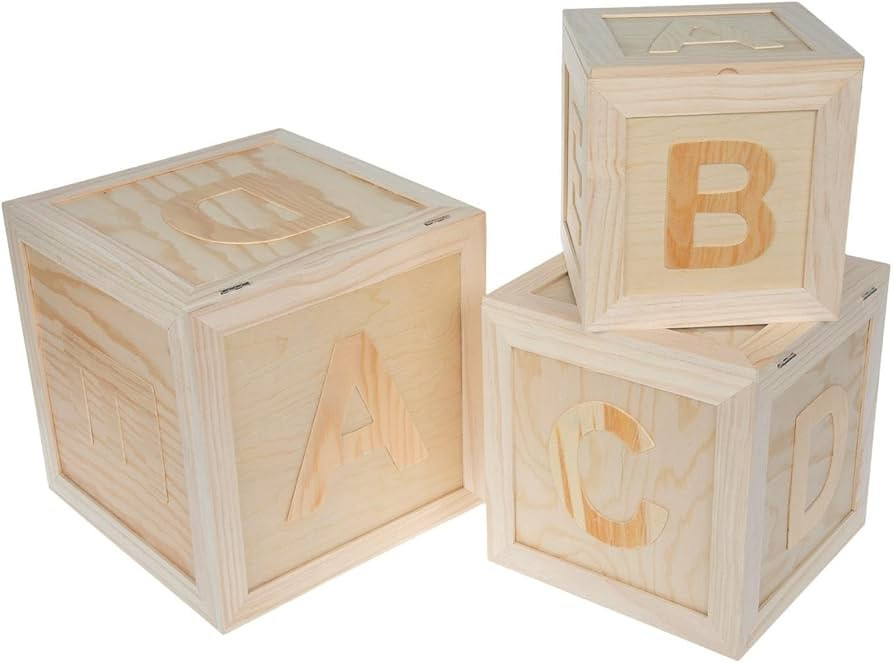 Hobby Lobby Unfinished Wooden ABC Storage Boxes - Set of 3, Nesting Cubes Set with Letters, 7.75-... | Amazon (US)