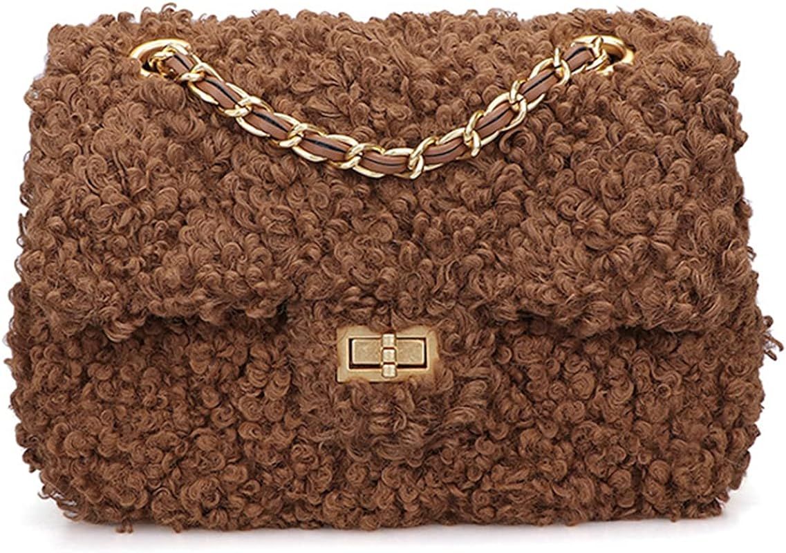 Women Plush Shoulder Bag Fashion Fluffy Crossbody Purse Soft Warm Shopping Dating Bag with Adjust... | Amazon (US)