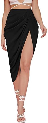 WDIRARA Women's Skirts Split Thigh Front Satin Skirt High Waist Ruched Zip Back WrapMidi Skirt | Amazon (US)