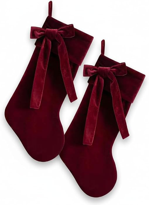Velvet Christmas Stockings Set of 2, 18.9 Inch Burgundy Bow Christmas Stockings, Classic Luxury R... | Amazon (US)