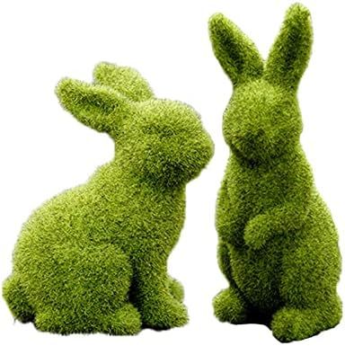 Easter Moss Bunny Flocked Furry Rabbit Statue Figurine 4Set Indoor Table Home, Kitchen, Garden ,Hall | Amazon (US)