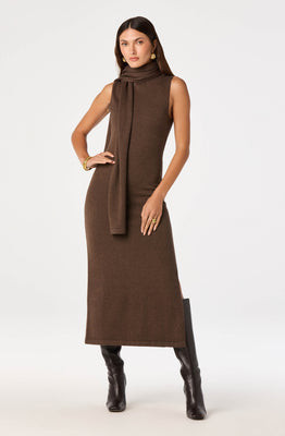 ASTR the Label | Shyanne Turtleneck Scarf Sweater Dress in Charcoal |  Size L | ASTR The Label (US)