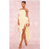 Robe bustier longue jaune citron volantée à fleurs | PrettyLittleThing (FR)