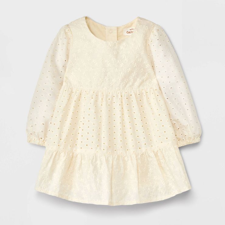 Baby Girls' Eyelet Mix Ruffle Shoulder Dress - Cat & Jack™ Off-White | Target