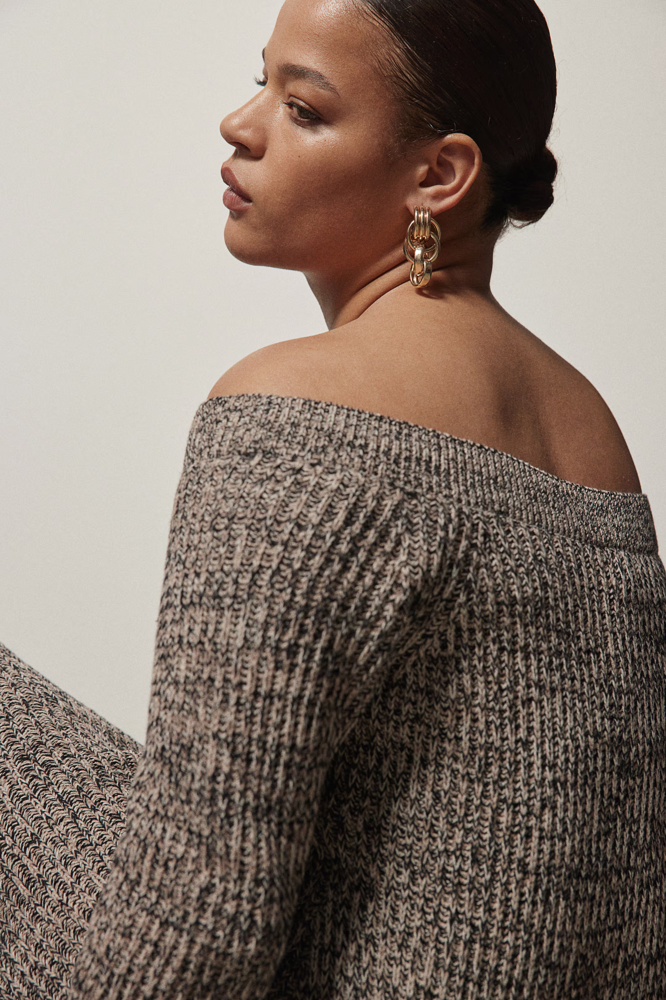 Rib-knit Off-the-shoulder Dress - Beige melange - Ladies | H&M US | H&M (US + CA)