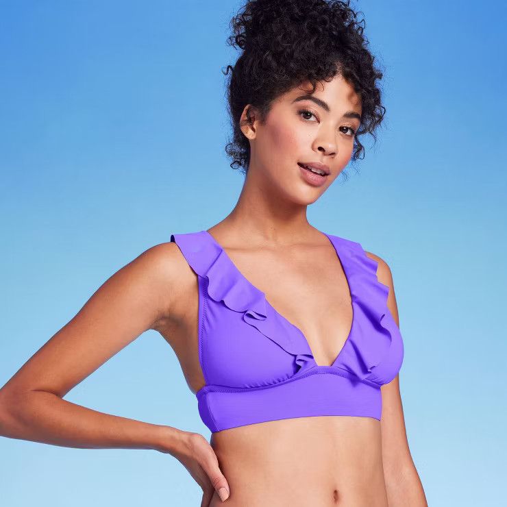Women's Ruffled V-Neck Longline Triangle Bikini Top - Shade & Shore™ | Target