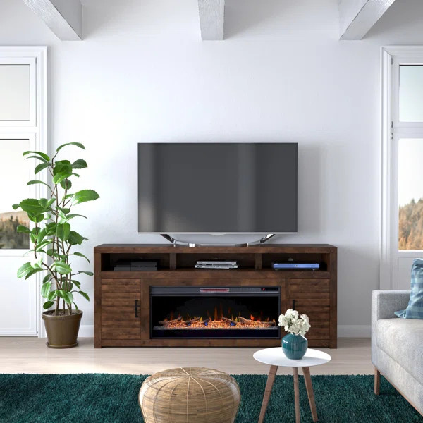Geonna 78 inch Electric Fireplace TV Stand Console for TVs up to 90 inches, Whiskey Brown Finish | Wayfair North America