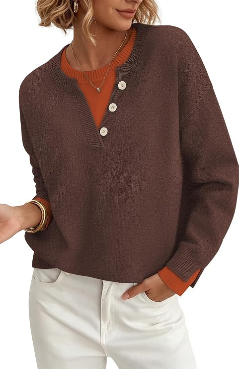 Womens Henley Sweaters Pullover Work Tops Fall Clothes Teacher Outfits | Fall Fashion 2026,Patchw... | Amazon (US)