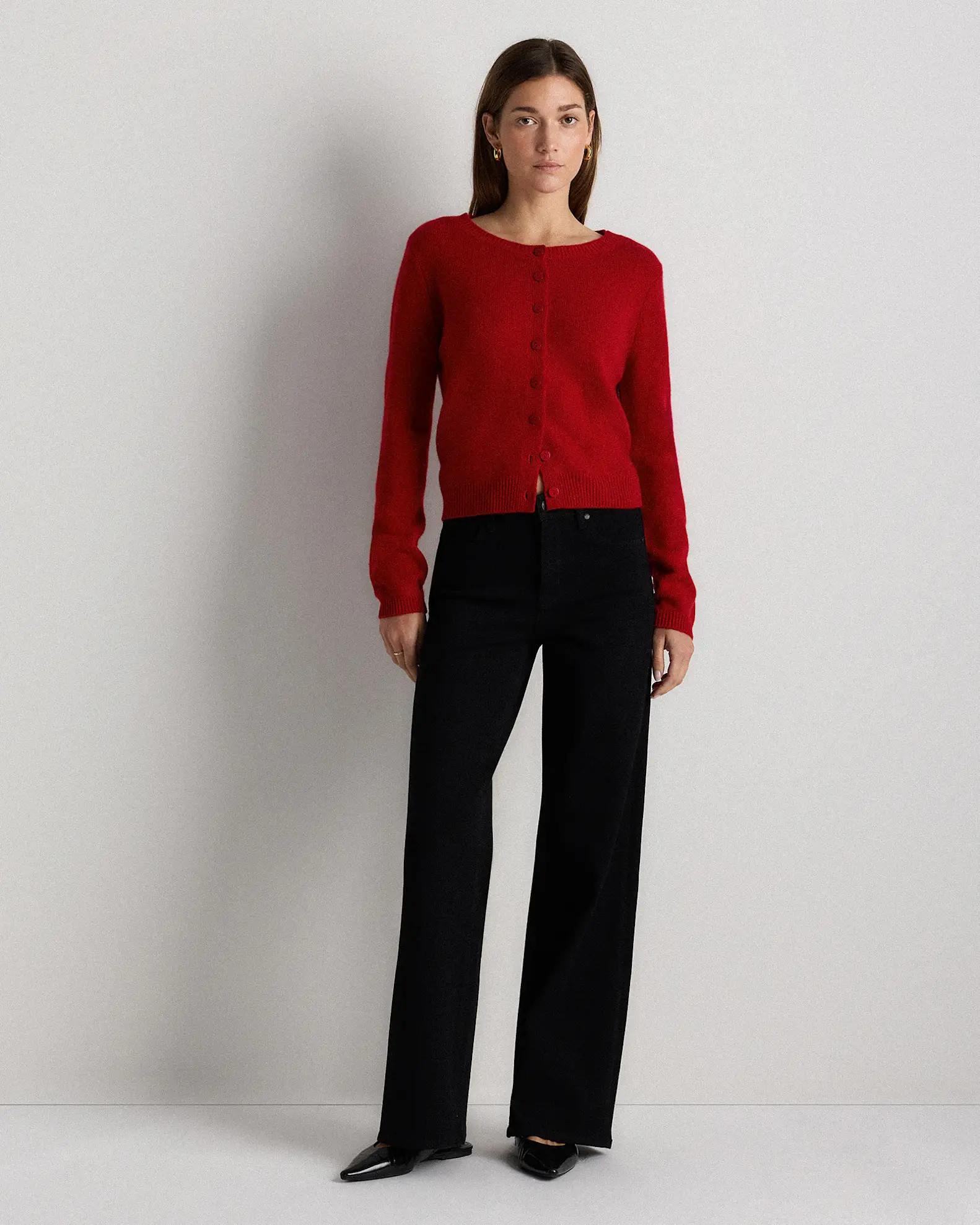 Mongolian Cashmere Cropped Crew Cardigan in Varsity Red | Quince