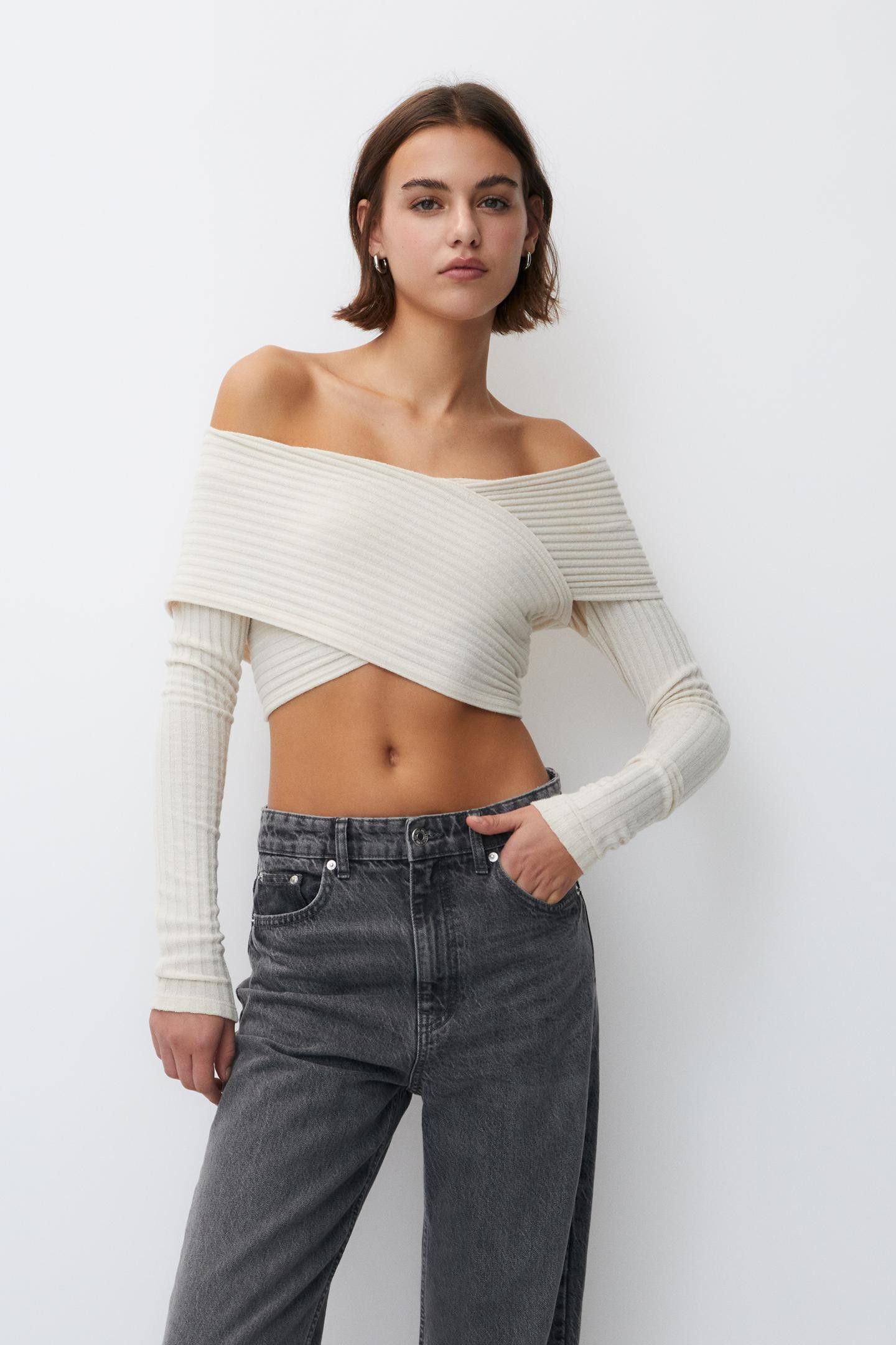 Ribbed wrap top | PULL and BEAR UK