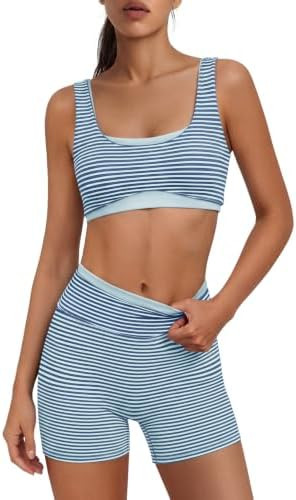 Nirovien Womens Double Layer Workout Set 2 Piece Athletic Sets High Impact Sports Bra Tummy Contr... | Amazon (US)