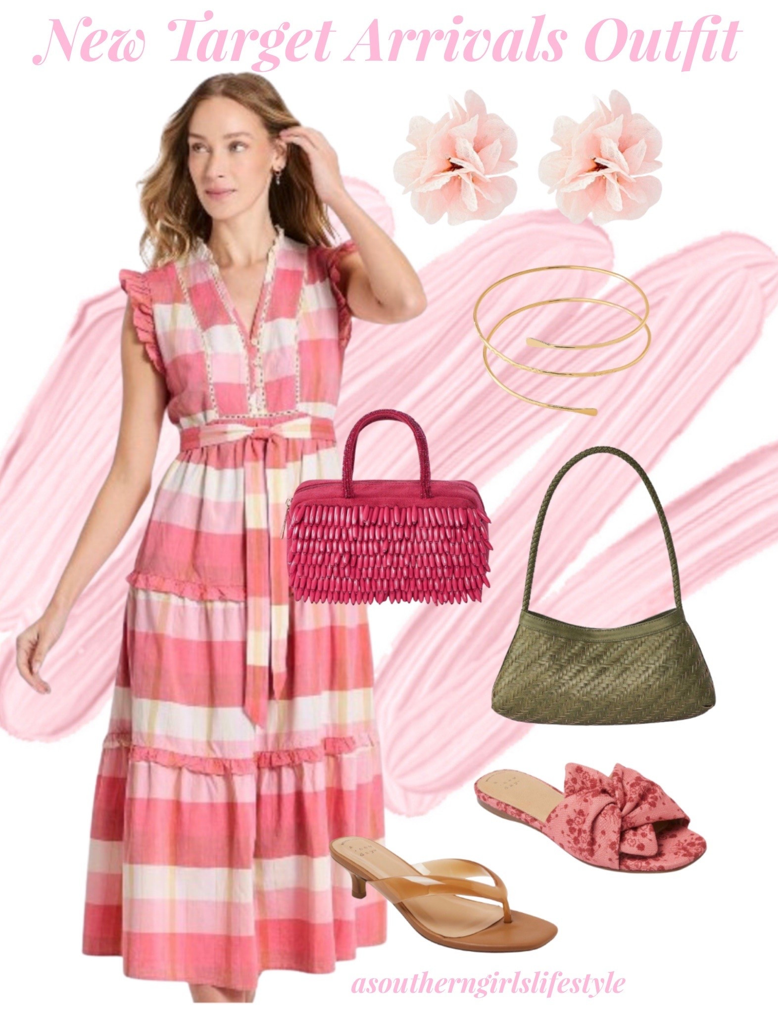All New & on Sale Target Arrivals Outfit - dress it up or down. From work to church to brunch 

Pink Plaid Flutter Short Sleeve Ruffle Maxi A-Line Dress, Fabric Floral Button Earrings, Textured Wrap Arm Cuff Bracelet, Fringe Bead Satchel Mini Bag, Woven Shoulder Bag, Pink Twisted Band Slide Sandals & Light Brown Flip Sandals 

Summer Dress. Summer Outfit.

#LTKootd #LTKSaleAlert #LTKSeasonal