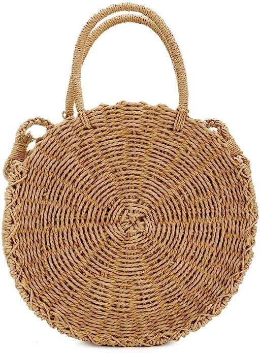 Round Rattan Bag Straw Crossbody Bag Handwoven Natural Summer Beach Shoulder Bag for Women | Amazon (US)