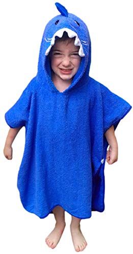Hudz Kidz Premium Hooded Towel Poncho for Kids & Toddler - 100% Cotton (Blue Shark) | Amazon (US)