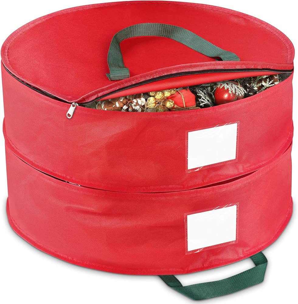 Wreath Storage Container，Christmas Wreath Storage Bags for 2 Wreath with Dual Zipper and Handle... | Amazon (US)