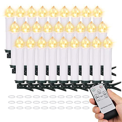 FREEPOWER 30PCS Flameless LED Taper Candles Battery Operated Christmas Tree Candle Lights With Remote Timer, Flickering Flame Mini Clip on Candles For Christmas Trees Garden Parties Home Decor (White) | Amazon (US)