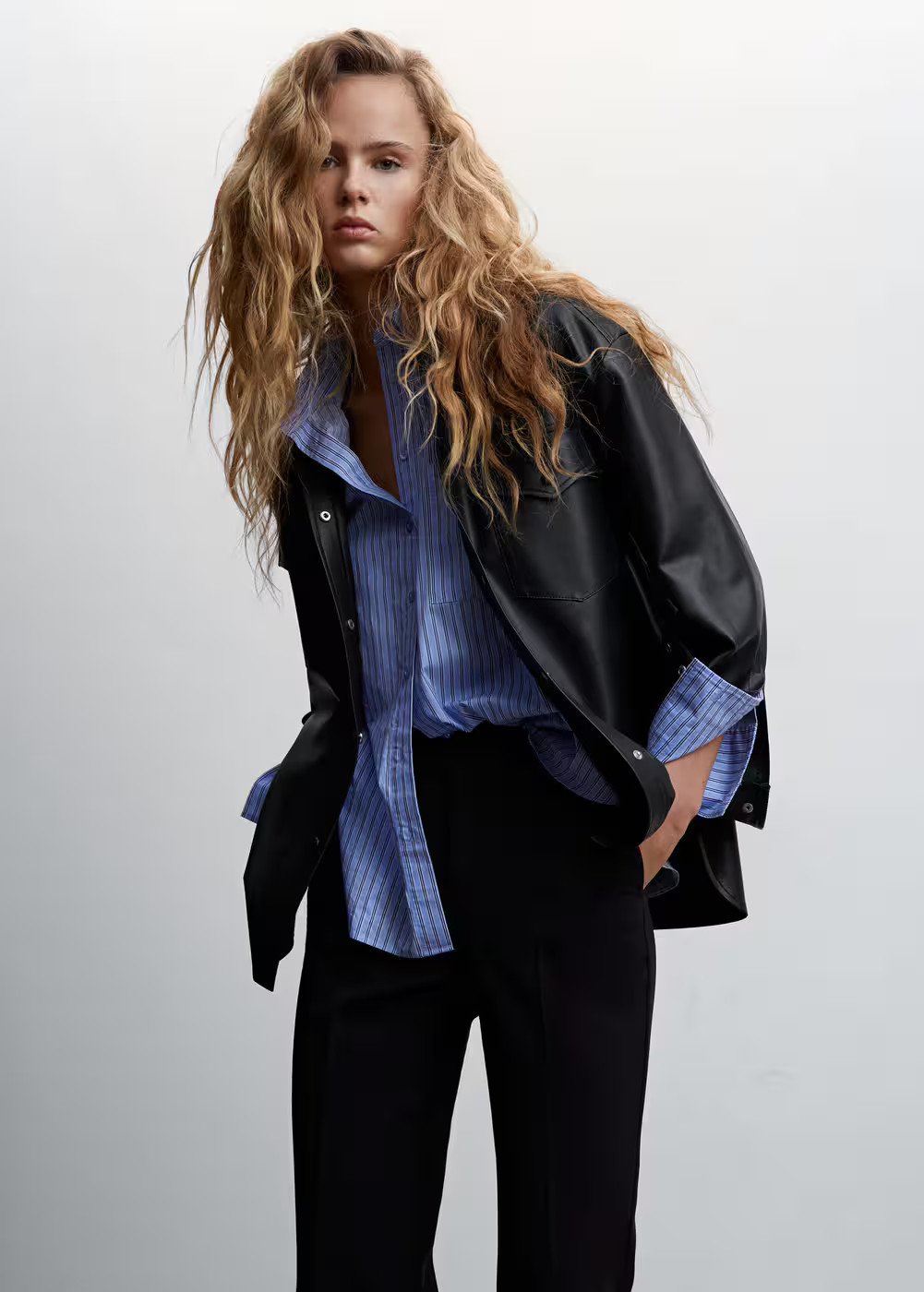 Leather-effect overshirt -  Women | Mango USA | MANGO (US)