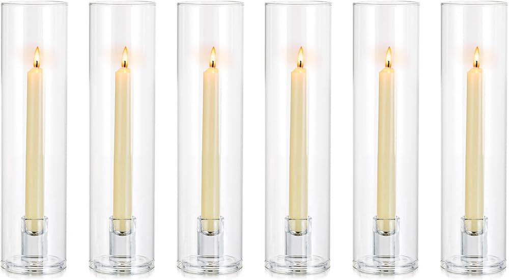 NUPTIO Candle Stick Candle Holder: Clear Glass Hurricane Candle Holders for Taper Candles 6 Pcs M... | Amazon (US)