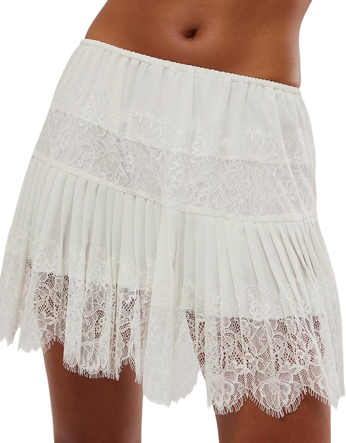 Women Y2k Lace Mini Skirt Ruffle Layered Flowy Half Slip Skirts Underskirt | Amazon (US)