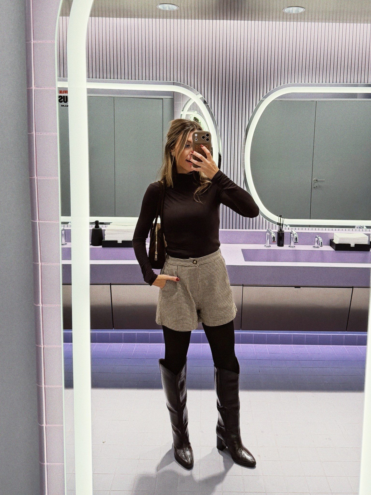 Cutest Amazon shorts only $36!! I did a size small. Waistband is elastic! Fleece tights and small fitted turtleneck. Target knee high brown boots  

#LTKHoliday #LTKootd #LTKdayinmylife