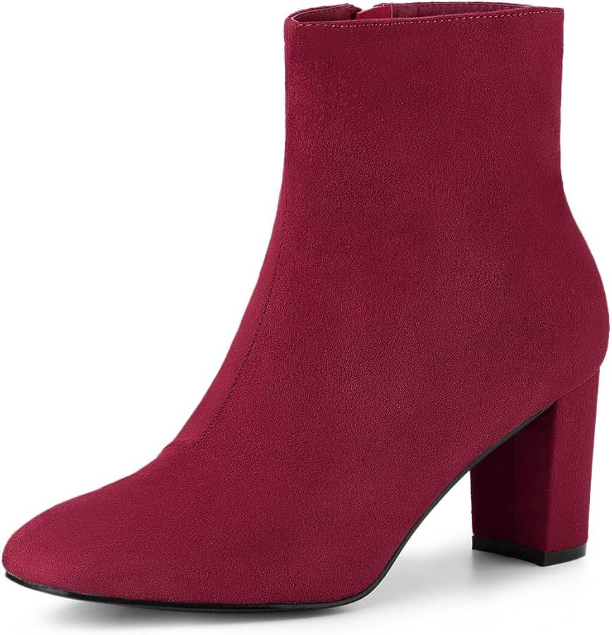 Allegra K Women's Dress Side Zip Chunky Heel Ankle Boots | Amazon (US)
