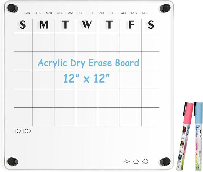Acrylic Calendar for Wall Whiteboard, 12" x 12" Weekly Clear Dry Erase Board, Small Planning Boar... | Amazon (US)