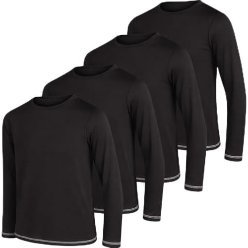 Black Bear Boys Long Sleeve Shirts - 4 Pack Dry Fit Tagless Crewneck Athletic Long Sleeve Tee Shirts for Boys, Size 16-18, All Black | Amazon (US)