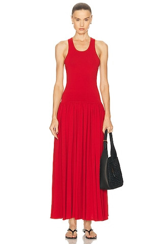 Loulou de Saison Jada Long Knit Dress in Red | FWRD | FWRD 
