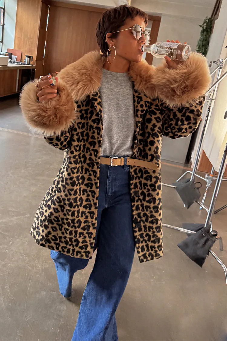 Leopard Coat with Faux Fur Trims | Never Fully Dressed (UK & IE)